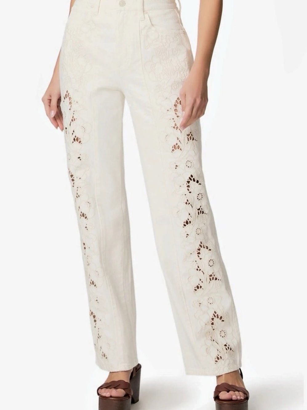 Paige Sawyer Wide Leg Floral Wide Leg Jeans in White Waist 32 NWOT